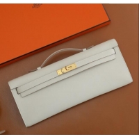 Best Quality Hermes Kelly Cut Clutch Bag in Original Swift Leather H0307 Milk Shake White/Gold (Full Handmade)