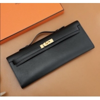 Affordable Price Hermes Kelly Cut Clutch Bag in Original Swift Leather H0307 Black/Gold (Full Handmade)