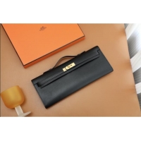 Affordable Price Hermes Kelly Cut Clutch Bag in Original Swift Leather H0307 Black/Gold (Full Handmade)
