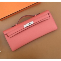Promotional Hermes Kelly Cut Clutch Bag in Original Swift Leather H0307 Pink Texas/Silver (Full Handmade)