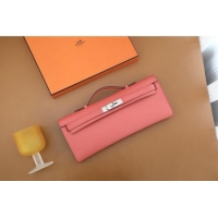 Promotional Hermes Kelly Cut Clutch Bag in Original Swift Leather H0307 Pink Texas/Silver (Full Handmade)