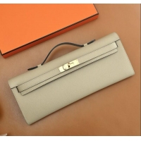 New Fashion Hermes Kelly Cut Clutch Bag in Original Swift Leather H0307 Trench Grey/Gold (Full Handmade)