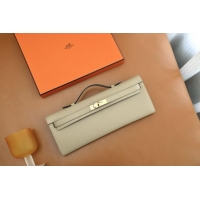 New Fashion Hermes Kelly Cut Clutch Bag in Original Swift Leather H0307 Trench Grey/Gold (Full Handmade)