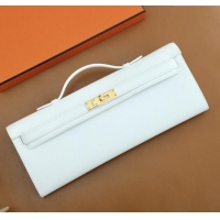 Buy Fashionable Hermes Kelly Cut Clutch Bag in Original Swift Leather H0307 Pure White/Gold (Full Handmade)
