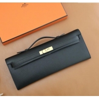 Spot Bulk Hermes Kelly Cut Clutch Bag in Original Swift Leather H0307 Black/Gold (Full Handmade)