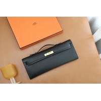 Spot Bulk Hermes Kelly Cut Clutch Bag in Original Swift Leather H0307 Black/Gold (Full Handmade)