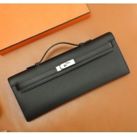 Trendy Design Hermes Kelly Cut Clutch Bag in Original Swift Leather H0307 Black/Silver (Full Handmade)