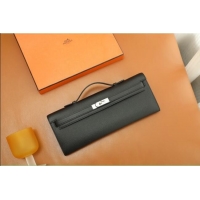 Trendy Design Hermes Kelly Cut Clutch Bag in Original Swift Leather H0307 Black/Silver (Full Handmade)