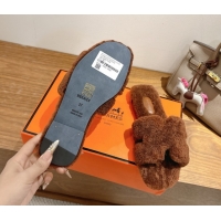 Top Grade Hermes Oran Sandals in Shearling Wool H101601 Brown 5101601