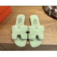 Best Price Hermes Oran Sandals in Shearling Wool H101602 Light Green