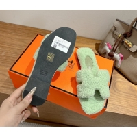 Best Price Hermes Oran Sandals in Shearling Wool H101602 Light Green