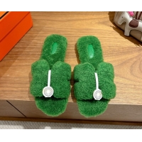 Good Quality Hermes Oran Sandals in Shearling Wool H101603 Green