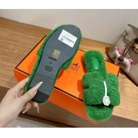 Good Quality Hermes Oran Sandals in Shearling Wool H101603 Green
