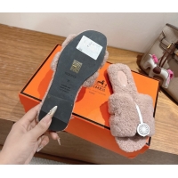 Pretty Style Hermes Oran Sandals in Shearling Wool H101604 Nude Pink