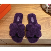 Shop Duplicate Hermes Oran Sandals in Shearling Wool H101605 Purple