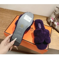 Shop Duplicate Hermes Oran Sandals in Shearling Wool H101605 Purple
