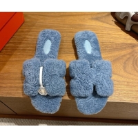 Classic Hot Hermes Oran Sandals in Shearling Wool H101608 Blue