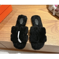 Unique Style Hermes Oran Sandals in Shearling Wool H101606 Black