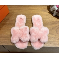 Purchase Hermes Oran Sandals in Shearling Wool H101610 Pink
