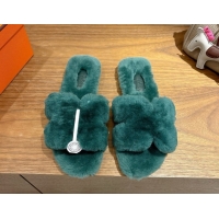 HMost Popular ermes Oran Sandals in Shearling Wool H101611 Green