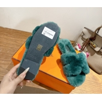HMost Popular ermes Oran Sandals in Shearling Wool H101611 Green