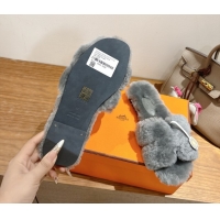 Durable Hermes Oran Sandals in Shearling Wool H101613 Grey