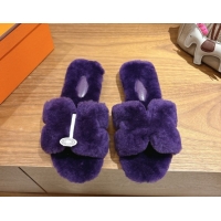 Best Grade Hermes Oran Sandals in Shearling Wool H101614 Purple