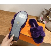 Best Grade Hermes Oran Sandals in Shearling Wool H101614 Purple
