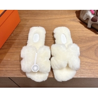 Good Looking Hermes Oran Sandals in Shearling Wool H101615 White