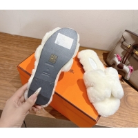 Good Looking Hermes Oran Sandals in Shearling Wool H101615 White