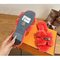Best Price Hermes Oran Sandals in Shearling Wool with Kelly Buckle H101616 Red