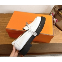 Top Design Hermes Icone Platform Loafers in Calfskin Leather with Kelly Buckle White 1023002