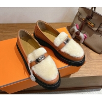 Purchase Hermes Icone Platform Loafers in Calfskin and Shearling with Kelly Buckle Brown 1023005