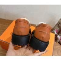 Purchase Hermes Icone Platform Loafers in Calfskin and Shearling with Kelly Buckle Brown 1023005