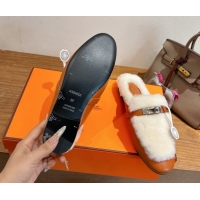 Luxurious Hermes Oz Flat Loafers in Calfskin and Wool with Kelly Buckle Brown 1023006