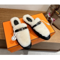 Good Quality Hermes Oz Flat Loafers in Calfskin and Wool with Kelly Buckle Black 1023008