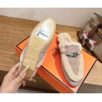 Grade Quality Hermes Oz Flat Loafers in Suede and Shearling with Kelly Buckle Purple 1023010