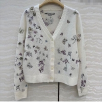 Luxury Cheap Dior Embroidered Alpaca Cardigan DR120277 White 2025