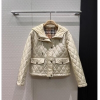 Promotional Burberry Cropped Quilted Nylon Hooded Jacket B112707 Beige 2025