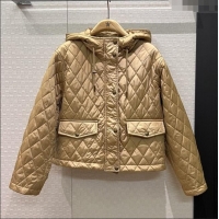 Famous Brand Burberry Cropped Quilted Nylon Hooded Jacket B112708 Brown 2025