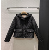 Top Design Burberry Cropped Quilted Nylon Hooded Jacket B112709 Black 2025