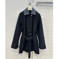 Buy Fashionable Bottega Veneta Wool Blend and Lambskin Leather Coat BV120101 Black 2025