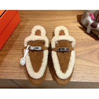 Perfect Hermes Oz Flat Loafers in Suede and Shearling with Kelly Buckle Dark Brown 1023011