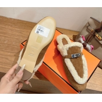 Perfect Hermes Oz Flat Loafers in Suede and Shearling with Kelly Buckle Dark Brown 1023011