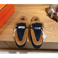 Unique Style Hermes Oz Flat Loafers in Suede and Shearling with Kelly Buckle Black/Brown 1023014