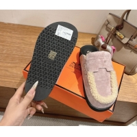 Duplicate Hermes Go Flat Loafers in Suede and Wool with H Strap Purple 1023019