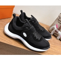 Top Grade Hermes Loop Sneakers in Suede and Knit Mesh with Strap Black 1023021