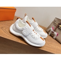 Stylish Hermes Loop Sneakers in Suede and Knit Mesh with Strap White 1023022