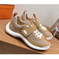 Good Quality Hermes Loop Sneakers in Suede and Knit Mesh with Strap Brown 1023023