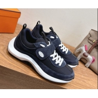 Unique Style Hermes Loop Sneakers in Suede and Knit Mesh with Strap Dark Blue 1023024